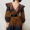 Sale Oasis Patched Aztec Ruffle Trim Detailed Midi Dress Animal