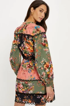Hot Oasis Patched Cotton Poplin Trim Detail Belted Mini Dress Multi