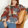 New Oasis Patched Paisley Pintuck Ruffle Blouse Multi