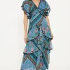 Outlet Oasis Patched Paisley Trim Detailed Midi Dress Multi