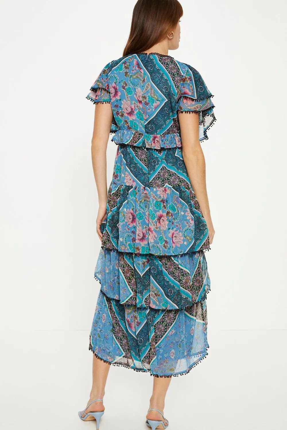 Outlet Oasis Patched Paisley Trim Detailed Midi Dress Multi