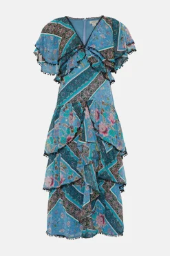 Outlet Oasis Patched Paisley Trim Detailed Midi Dress Multi