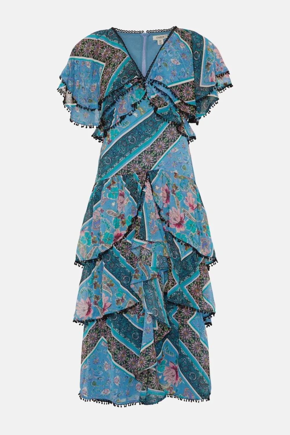 Outlet Oasis Patched Paisley Trim Detailed Midi Dress Multi
