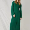 Fashion Oasis Patchwork Pointelle Frill Detail Knitted Maxi Dress Green