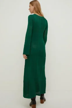 Fashion Oasis Patchwork Pointelle Frill Detail Knitted Maxi Dress Green