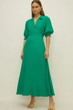 Sale Oasis Pearl Button Midi Shirt Dress Ochre