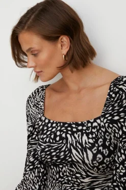 Hot Oasis Petite Animal Square Neck Midi Dress Mono