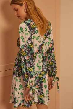 Outlet Oasis Petite Asymmetric Floral Tie Cuff Dress Multi