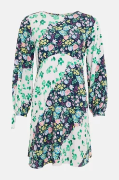 Outlet Oasis Petite Asymmetric Floral Tie Cuff Dress Multi