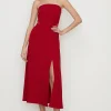 New Oasis Petite Bandeau Split Detail Crepe Midi Dress Red