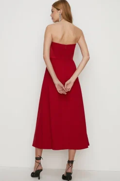 New Oasis Petite Bandeau Split Detail Crepe Midi Dress Red