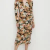 Outlet Oasis Petite Bold Floral All Over Ruched Midi Dress Black