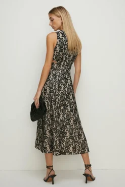 Clearance Oasis Petite Bonded Lace Full Skirted Midi Dress Black