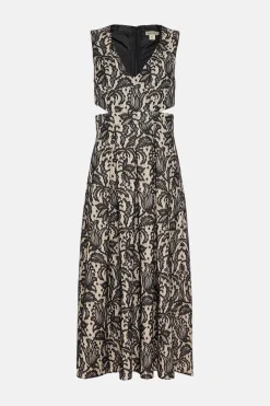 Clearance Oasis Petite Bonded Lace Full Skirted Midi Dress Black
