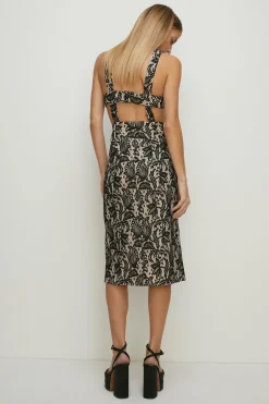 Online Oasis Petite Bonded Lace Split Detail Midi Dress Black
