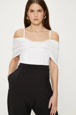 Online Oasis Petite Bow Detail Bardot Jumpsuit Mono