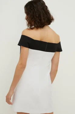 Sale Oasis Petite Bow Detail Bardot Mini Dress Mono