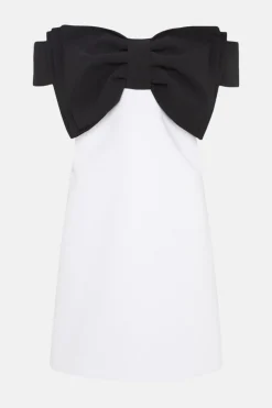 Sale Oasis Petite Bow Detail Bardot Mini Dress Mono