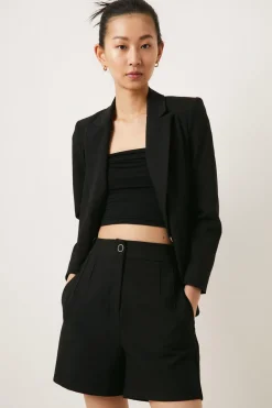 Hot Oasis Petite Boyfriend Tailored Stretch Blazer Black
