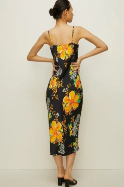 Sale Oasis Petite Bright Bloom Floral Ruched Front Dress Yellow