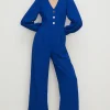 Fashion Oasis Petite Button Detail Crepe Jumpsuit Cobalt