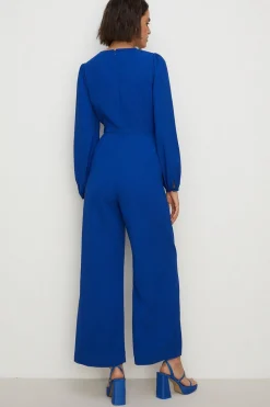Fashion Oasis Petite Button Detail Crepe Jumpsuit Cobalt