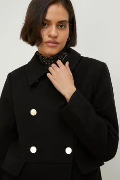 Online Oasis Petite Button Detail Dolly Coat Black