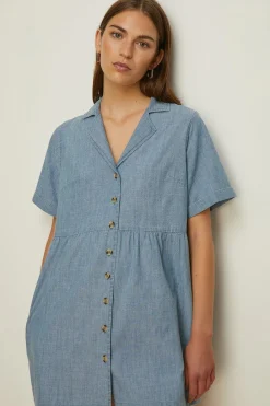 Clearance Oasis Petite Chambray Mini Shirt Dress Mid Wash