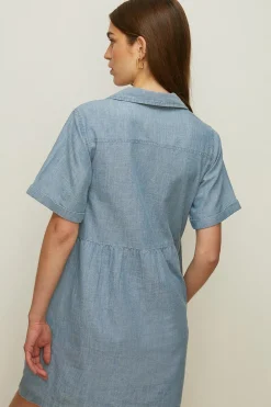 Clearance Oasis Petite Chambray Mini Shirt Dress Mid Wash