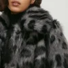 Online Oasis Petite Collared Animal Faux Fur Coat Grey
