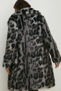 Online Oasis Petite Collared Animal Faux Fur Coat Grey