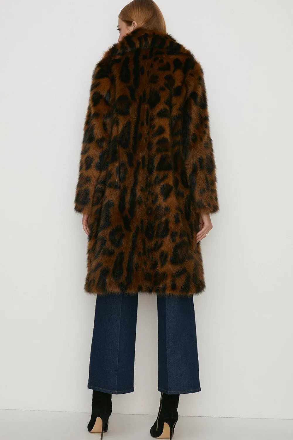 Online Oasis Petite Collared Animal Faux Fur Coat Brown