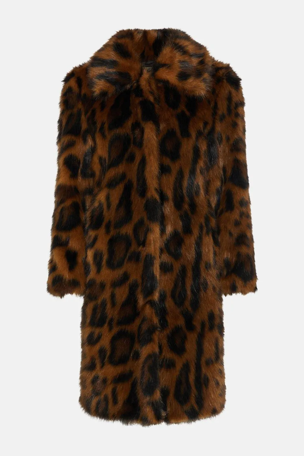 Online Oasis Petite Collared Animal Faux Fur Coat Brown