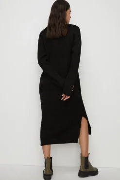 Online Oasis Petite Cosy V Neck Knitted Midi Dress Black