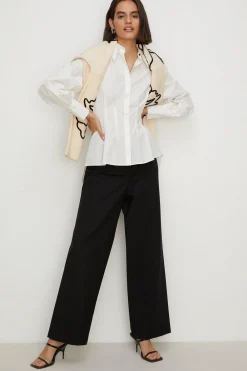 Fashion Oasis Petite Cotton Sateen High Waist Wide Leg Black
