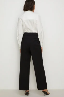 Fashion Oasis Petite Cotton Sateen High Waist Wide Leg Black