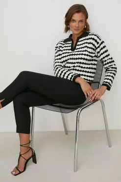 Best Oasis Petite Cotton Sateen Zip Side Crop Trouser Black