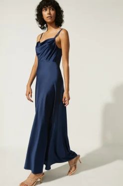 Best Oasis Petite Cowl Double Strap Midi Dress Navy
