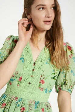 Hot Oasis Petite Delicate Floral Lace Dobby Midi Dress Sage