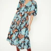 Hot Oasis Petite Detailed Pintuck Puff Sleeve Cotton Poplin Midi Dress Black