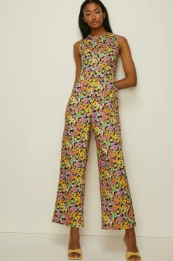 Fashion Oasis Petite Ditsy Floral Scuba Keyhole Jumpsuit Multi