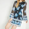 Sale Oasis Petite Dobby Chiffon Floral Mini Dress Blue