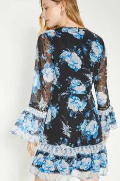 Sale Oasis Petite Dobby Chiffon Floral Mini Dress Blue