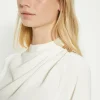 New Oasis Petite Draped Crepe Button Detail Blouse Ivory
