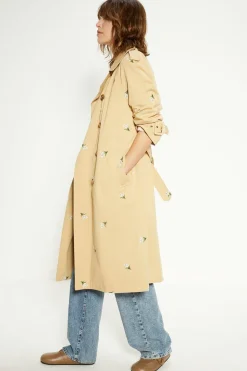 Clearance Oasis Petite Embroidered Trench Coat Beige