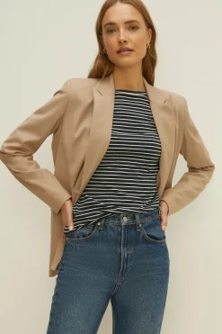 Sale Oasis Petite Essential Stripe Cotton Slash Neck Top Navy