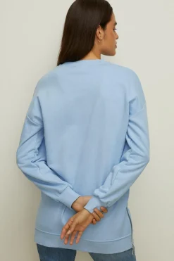 Online Oasis Petite Essential Tunic Sweat With Side Zips Blue