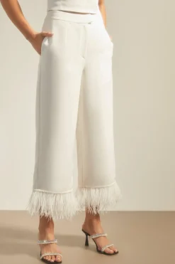 New Oasis Petite Faux Feather Hem Tailored Trouser White
