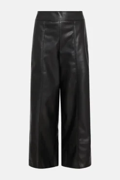 Hot Oasis Petite Faux Leather Wide Leg Trouser Black
