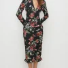 Hot Oasis Petite Floral All Over Ruched Midi Dress Black